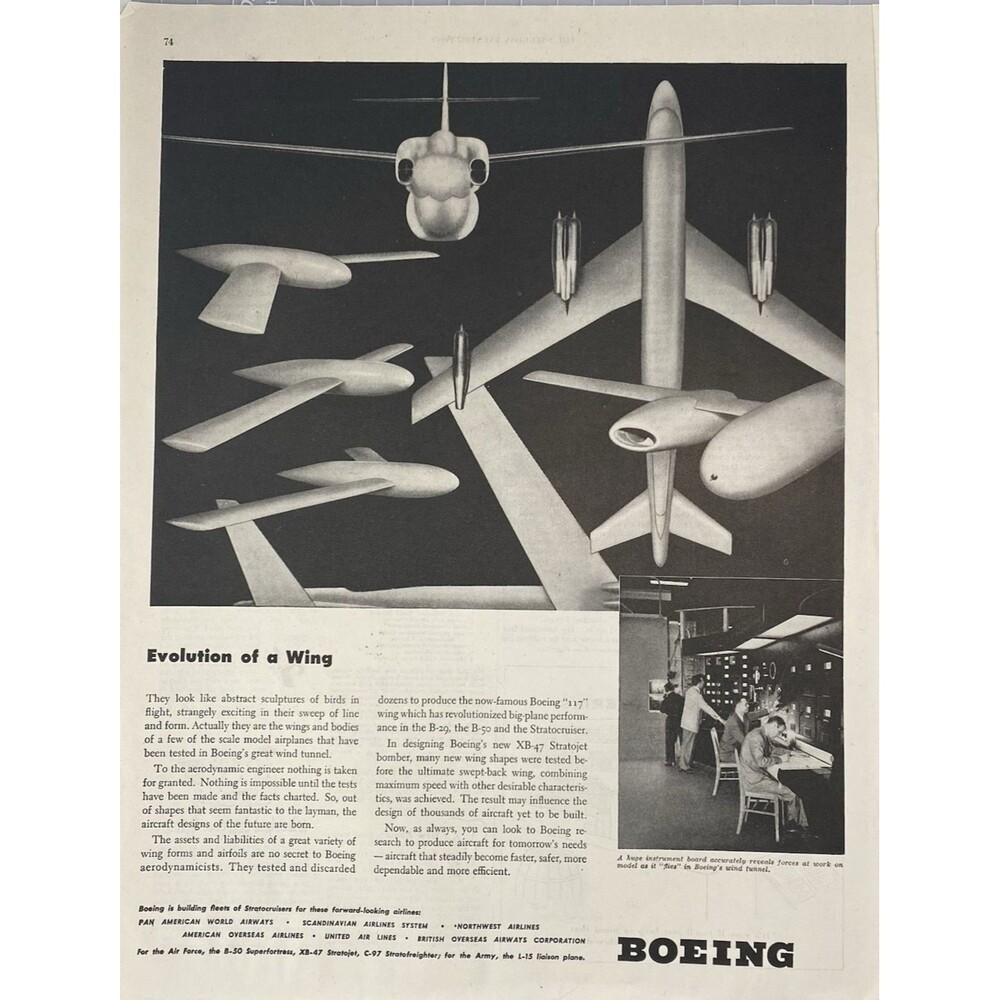 Boeing "Evolution of a Wing" Vintage Print Ad 1948
